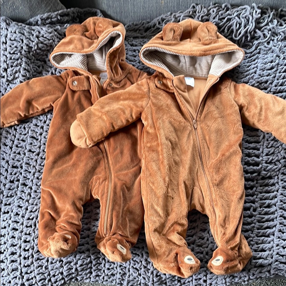 Set of 2 plush teddy bear onesie 3m baby footie jacket